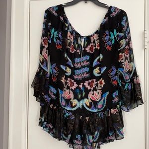 Anthropologie Tryb blouse - black with multi vibrant colors - 3/4 sleeve